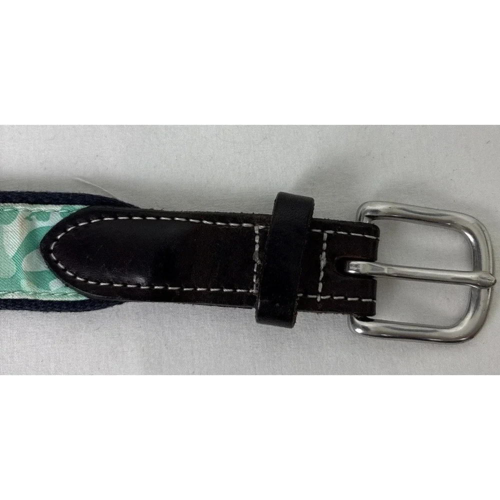 Vineyard Vines Belt Mens 28 Green Camouflage Cotton Leather Preppy Casual